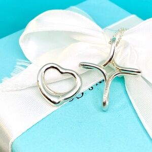 Tiffany & Co Peretti infinity cross & open heart necklace set 925 silvrrvw/box